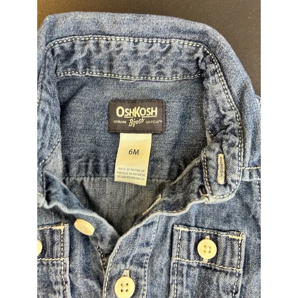 OSHKOSH B’GOSH Boy’s Denim Button Down Long Sleeve Bodysuit / Size: 6 Months